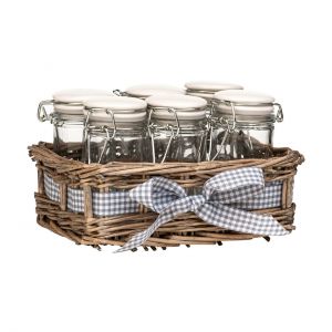 Mamakids כלי בית  Premier Housewares Country Cottage Set Of 6 Spice Jars Glass Grey Willow Basket