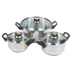 Mamakids כלי בית  6 Pc Stainless Steel Cookware Set Saucepans Lid Cooking Food Frying Pans Seconds
