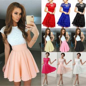 Mamakids הלבשה Women Lace Short Dress Cocktail Party Evening Formal Ball Gown Prom Mini Dresses